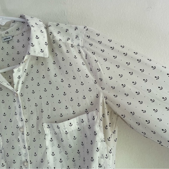 Pimkie white button up blouse anchor print long sleeve top - Picture 3 of 9